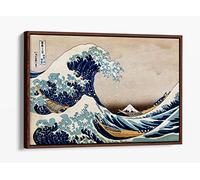 Oriental Hokusai Under the Great Wave off Kanagawa Canvas Floater Frame Print Picture Art - Walnut Frame 24 inch wide x 16 inch high