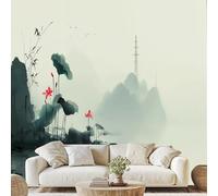 Oriental Ink Lotus Landscape Wall Paper New Chinese Artistic Art Photo Wallpaper 3D Effect 500x350 cm Telephone Pole Mural for Bedroom Living Room Non-Woven Poster Decoration ds213m