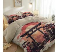 Oriental Japanese Architecture Torii Gate Duvet Cover Set Double Size, Soft Microfiber 3 Pcs Cream Reversible Bedding Set 200 x 200 cm - Easy Care Quilt Cover for Teens Girls Kids with 2 Pillowcase