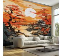 Oriental Japanese Mural Wallpaper, Chinoiserie Asian Wallpaper for Bedroom, Living Room, TV Backdrop, Office, Hotel Wall Background Decoration Non-Woven Wall Paper 200 X 140 cm (WxH) QS11