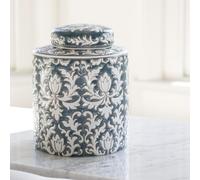 Oriental Jar, Decorative Ginger Jar Lotus, Large Ceramic Lidded Jar, Round Storage Jar with Lid, Decorative Jar, Blue & White Floral Pattern Jar Vase, Ceramic Decorative Pot, Oriental Pattern Jar
