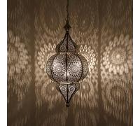 Oriental Lamp Moroccan Pendant Light Height 54 cm with E27 Socket Magnificent Ceiling Light for Great Light Effects from 1001 Nights Real Crafts from Morocco Silver Lamp Melisa | LN2010