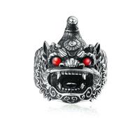 Oriental Lion Dance & Kirin Titanium Ring - Masculine Asian Heritage Accessory Vintage Cultural Jewelry Gift
