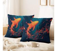 Oriental, Magical, Neon Cushion Covers Set of 2 Pack 65 x 60 CM - No Pillow Insert Decorative Covers Warm, Koi Fish, Lanterns for Sofa Bed Couch Outdoor Home Decorations