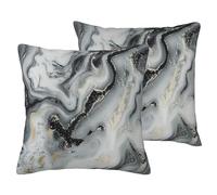 Oriental Marble Stone Print Pillowcase 60x60 CM Set 2 Pack Linen-Look Square Pillow Covers Cushion Cover for Sofa, Bed, Living Room, Garden & Office Decor