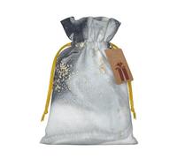 Oriental Marble Stone Printed Christmas Drawstring Bags with Yellow Christmas Ribbon - Reusable Burlap Drawstring Gift Pouches, M