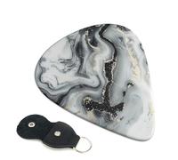 Oriental Marble Stone Printed Guitar Picks, 6 Pack with Leather Keychain Pick Holder - 0.46mm, 0.71mm, 0.96mm Assorted Thickness for Acoustic Ukulele, Electric Guitar, Acoustic Guitar, Bass