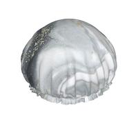 Oriental Marble Stone Printed Reusable Shower Hats, Double Layer Headgear For Spa And Salon, Large Hair Wrap