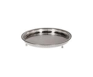 Oriental Moroccan Vintage Serving Tray Silver Round