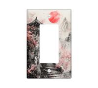 Oriental Mountain Light Switch Cover Plate, Red Sun and Cherry Flower Design for Home Decor, Thermoplastic Wall Plates, Standard Size Single Rocker