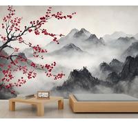 Oriental Mural Red Plum Blossoms Wallpaper Classical Landscape Wall Mural Panoramic Office Reception Studio Backdrop Custom Photo Wallpaper (Non-self-Adhesive)