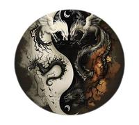 Oriental Mystery Round Area Rug Tai Chi Dragon & Phoenix Pattern Rugs Washable Soft Non Slip Low Pile Floor Carpet for Living Room Home Office Indoor Decor 80cm