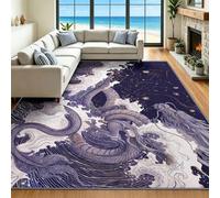 Oriental Mythical Rug 180 x 240 cm, 3D Carpet Giant Dragon Waves Pattern Carpets for Living room bedroom and Spacious Playroom, Non-Slip and Washable Doormat Soft Crawling Mat