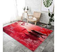 Oriental Pagoda Cherry Blossoms Flowers Rugs, Living Room Washable Non Slip Red Area Rug 50x80 cm Bedroom Kitchen Hall Lounge Office Dining Room Indoor Carpet Low Pile small Carpets
