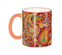 Oriental Paisley Swirls Flowers Style Coffee Mug With Handle Tea Cup Mug Drinking Cups Ceramic Reusable Funny Novelty Coffee Mugs Travel Cup Drinkware Accessories for Home Office Cups Gifts 11oz