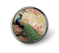 Oriental Peacock on Flower Tree Badges Pin, Personalized Exquisite Round Badge, 1 Inch Button Pins for Women And Men, Decorative Metal Round Brooch for Clothing, Backpacks, And Hats