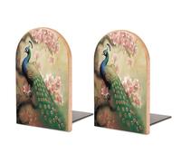 Oriental Peacock on Flower Tree Bookends Modern Bookends for Shelves Fashion Heavy Duty Book Stopper Sturdy Non-Skid Metal Base Wood Book Ends for Library Home Office 1 Pair
