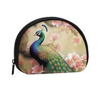 Oriental Peacock on Flower Tree Coin Purse with Zipper Mini Coin Pouch Small Change Wallet for Men Women Coin Bag Personalized Credit Card Bags Everything Storage Pouch for Headset ID Key Lipstick