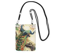 Oriental Peacock on Flower Tree Crossbody Phone Bag for Women, Small Shoulder Purse with Adjustable Strap, Waterproof Fabric Cell Phone Pouch for Travel & Daily Use