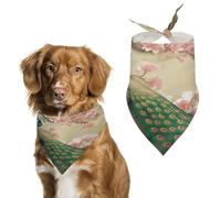 Oriental Peacock on Flower Tree Dog Bandana Cozy Soft Triangle Dog Scarf Washable Adjustable Pet Bib Cute Lightweight Breathable Pet Scarf for Small Medium Large Cat Dog Scarves