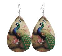 Oriental Peacock on Flower Tree Earrings for Women Teardrop Leather Earring Double Sided Drop Dangle Earrings Lightweight Women's Ear Accessories Jewelry Fashion Birthday Gift