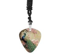 Oriental Peacock on Flower Tree Guitar Pick Necklace Exquisite Titanium Steel Personalized Necklaces Cool Pendant Necklaces Fashion Guitar Pick Holder Necklace Unique Gifts for Adult