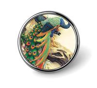 Oriental Peacock on Flower Tree Lapel Pins Metal Pin Badge Personalized Pinback Button Badges Classic Round Badge Recognition Enamel Lapel Pin for Jackets, Backpacks, Bags