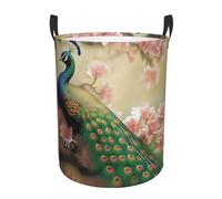 Oriental Peacock on Flower Tree Laundry Basket with Handles Round Laundry Hamper Waterproof Clothes Storage Basket Collapsible Tall Basket Organizer Lightweight Dirty Clothes Hamper Medium