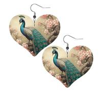 Oriental Peacock on Flower Tree Leather Earrings for Women Heart Earring Lightweight Dangle Earrings Jewelry Gifts