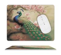 Oriental Peacock on Flower Tree Leather Mouse Pad 8"x10", Comfortable Non-Slip Mousepad, Laptop Computer Mouse Pad Easy to Clean Smooth Waterproof Desk Mat for Home Office Travel Work Gaming