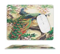 Oriental Peacock on Flower Tree Leather Mouse Pad Waterproof Computer Mouse Mat Non-Slip Gaming Mousepad Cute Square Mouse Pad for Computers Laptop Gaming Office Home 8" X 10