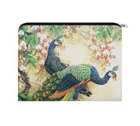 Oriental Peacock on Flower Tree Multi Purpose Polyester Zipper Makeup Pouch Portable Cosmetic Storage Organiser Lightweight Toiletry Carry Bag for Holiday Overnight Stays Daily Essentials Storage