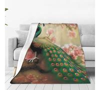 Oriental Peacock on Flower Tree Throw Blanket for Couch Lightweight Soft Flannel Blankets Luxury Warm Fleece Bed Blanket for All Seasons Plush Throw Gift for Women Men 80"x60"