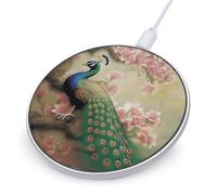 Oriental Peacock on Flower Tree Wireless Charger, Fast Charging Pad