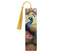 Oriental Peacock On Flower Tree Wooden Bookmarks 5 Pcs,Handmade Double-Sided Printed Book Marks Page Markers with Gold Tassels Book Accessories Gift for Book Lovers Women Men