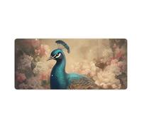 Oriental Peacock Pattern Desk Mat with Stitched Edges, Rubber Mouse Mat for Keyboard Mats Non-Slip Waterproof Desk Pad Office Supplies Large Gaming Mouse Pad for Home Work