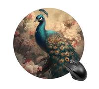 Oriental Peacock Pattern Round Mouse Pad, Non-Slip Rubber Base Waterproof Washable, Computer Mouse Mat for Office Gaming Studying, Premium-Textured Durable Portable Circle Mousepad for Desktop PC Note