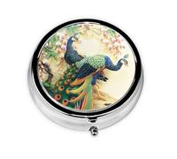 Oriental Peacock Pill Box 3 Compartment Medicine Pill Organizer Cute Round Pill Case for Purse Pocket Travel Pillbox Portable Metal Medicine Vitamin Fish Oil Organizer Unique Gift