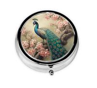 Oriental Peacock Pill Box 3 Compartment Medicine Pill Organizer Cute Round Pill Case for Purse Pocket Travel Pillbox Portable Metal Vitamin Fish Oil Organizer Unique Gift