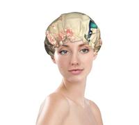 Oriental Peacock Shower Cap for Women Reusable Bath Cap Upgrade Double Layers Bathing Hat Waterproof Elastic Bath Hair Caps for Women Ladies Spa Salon Hair Bath Hat