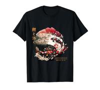 Oriental Retro Fish Design in Harajuku Koi Carp Aesthetic Value Graphic T-Shirt, Men, Black, S