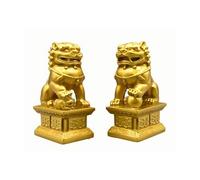 Oriental riverkit Guardian Lion Statues, Pair of Fu Foo Dogs Chinese Lion Dog, Fengshui Fudogs Statue for Indoor Outdoor Placement Polyresin, 10.5 * 7 * 4cm (Brass Color)