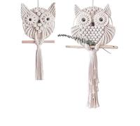 Oriental riverkit Owl Macrame Wall Hanging 2Pcs, Woven Tapestry, Hand Craft Owls Dream Catchers, Cotton Boho Home Decorations for Dining Room, Living Room, Bedroom or Hallway