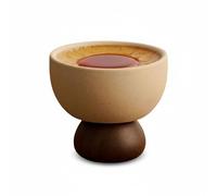 Oriental riverkit Porcelain Dessert Bowls, 100 ml Dipping Bowls, Small Tea Cup, Serving Bowl with Wood Stand, Small Snack Bowl for Tea, Ice Cream, Salads, Dessert or Dip (Brown/A)