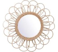 Oriental riverkit Rattan Hanging Mirror Decorative Round Wicker Wall Mount Mirror, 40cm Boho Nordic Rustic Handwoven Dressing Makeup Mirrors for Living Room Bedroom Bathroom Hallway
