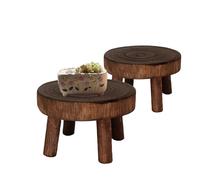 Oriental riverkit Wood Plant Stand 2Pcs, Mini Wooden Stool Display Stand, Boho Bonsai Holder, Decorative Wooden Flower Pot Holder for Garden, Living Room, Balcony or Office, Dark Brown (Medium)