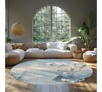 Oriental Round Area Rug 240cm（Round） White Magnolia Blossoms Birds and Misty Mountains Traditional Chinese Carpet for Living Room Entrance Hallway