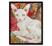 Oriental Shorthair Cat in Abstract Flower Garden Framed Wall Art Artery8 Multi A4