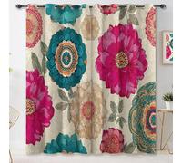 Oriental Style Flowers Mandala Blackout Curtains for Bedroom - W 46" x L 72"(2 Panels) Children Curtains for Living Room, Darkening Eyelet Curtain Thermal Insulated Window Multicolor