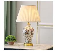 Oriental Table Lamp Ceramic Table Lamp Hand Painted Floral Glazed Nightstand Lamp With Fabric Shade For Bedroom Living Room Traditional Bedside Lamp (Color : B, Size : Dimmer switch)